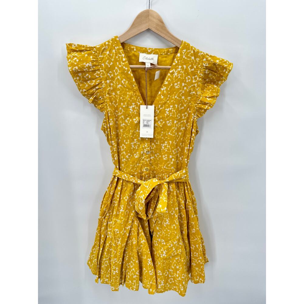 CLEOBELLA NWT Zia Organic CottonRuffle Tie Waist Mini Dress in Mustard // S - Picture 7 of 16